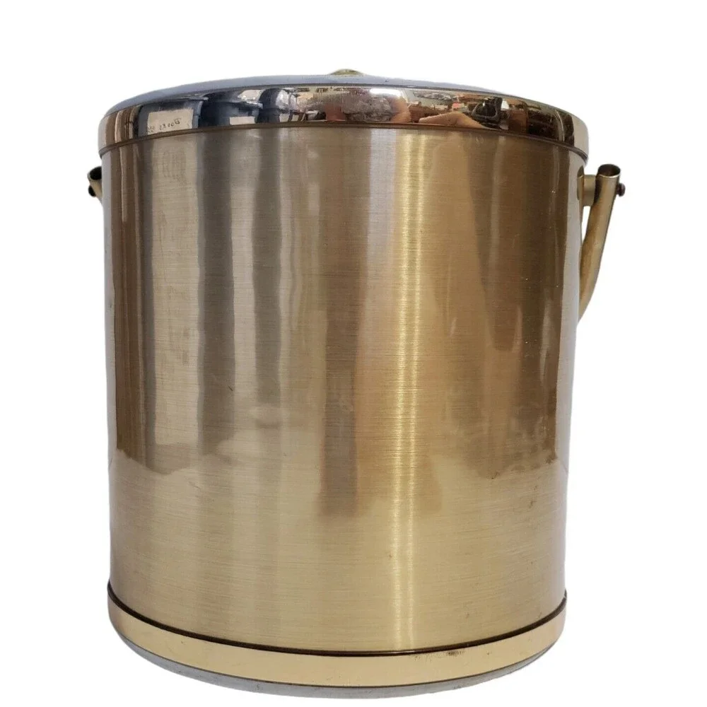 Ice Bucket Gold-toned Handle Acrylic Lid 8 x 8 Inches Round Unbranded Vintage